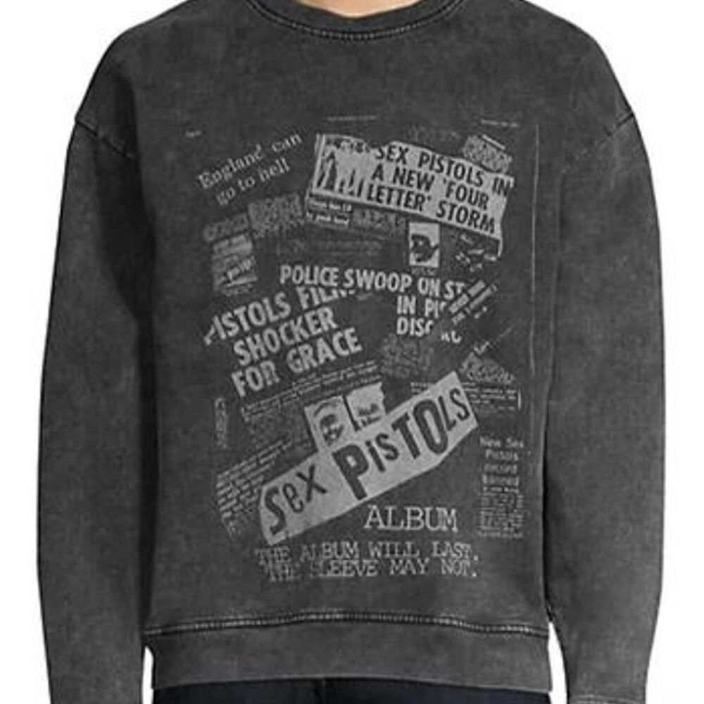Vintage The Kooples Paris Men's Gray Sex Pistol Sweatshirt Size 2XL